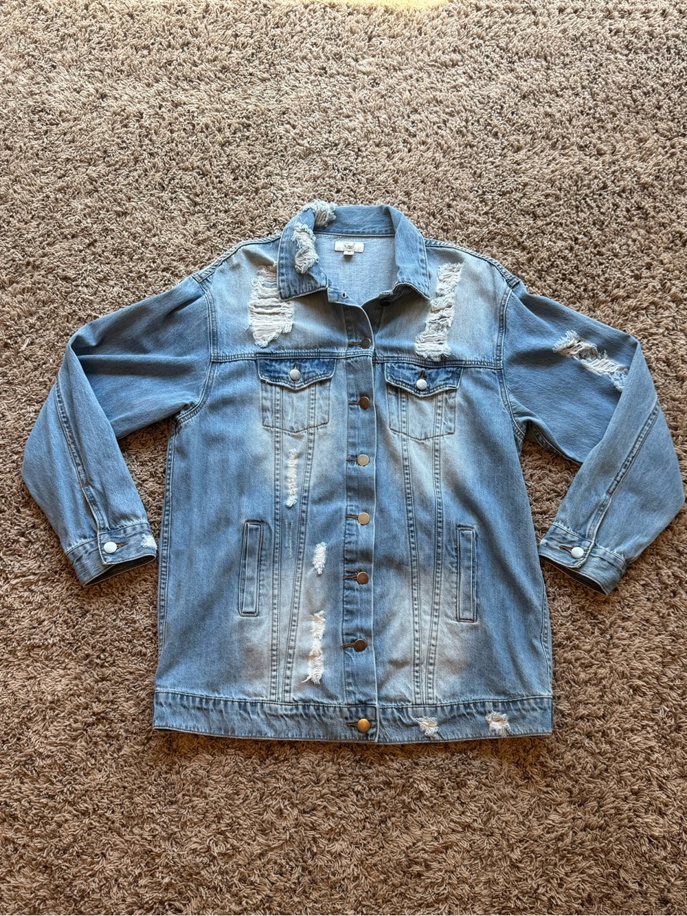 NWOT - Easel Light Blue Distressed Denim Jean Jacket